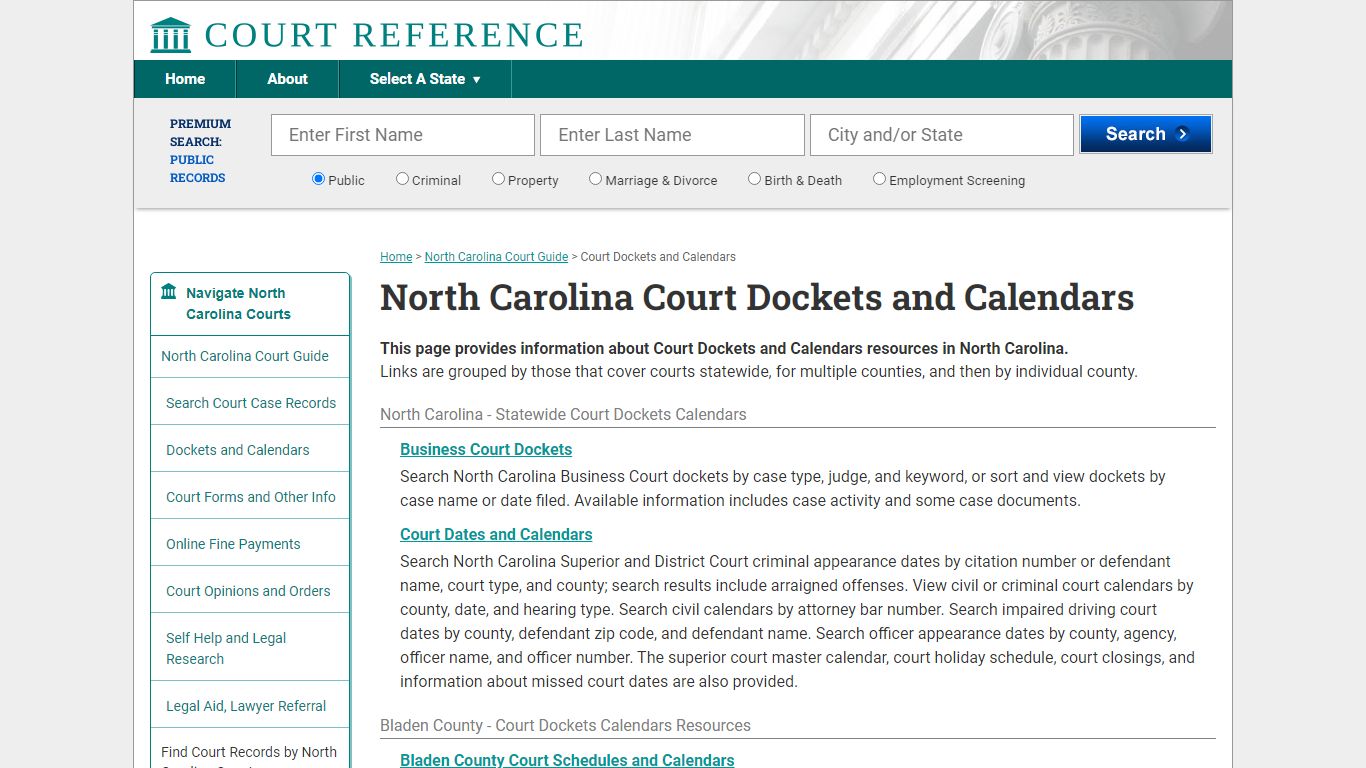North Carolina Court Dockets and Calendars | CourtReference.com